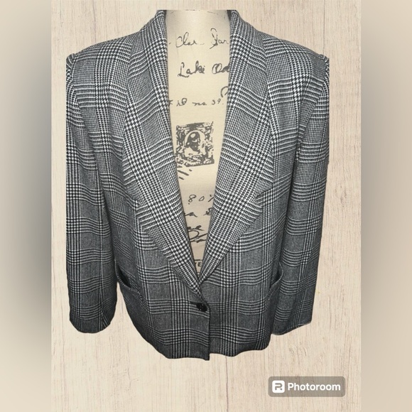 Vintage Classic E.H. Woods houndstooth plaid wool blazer sz 14 - Picture 12 of 12